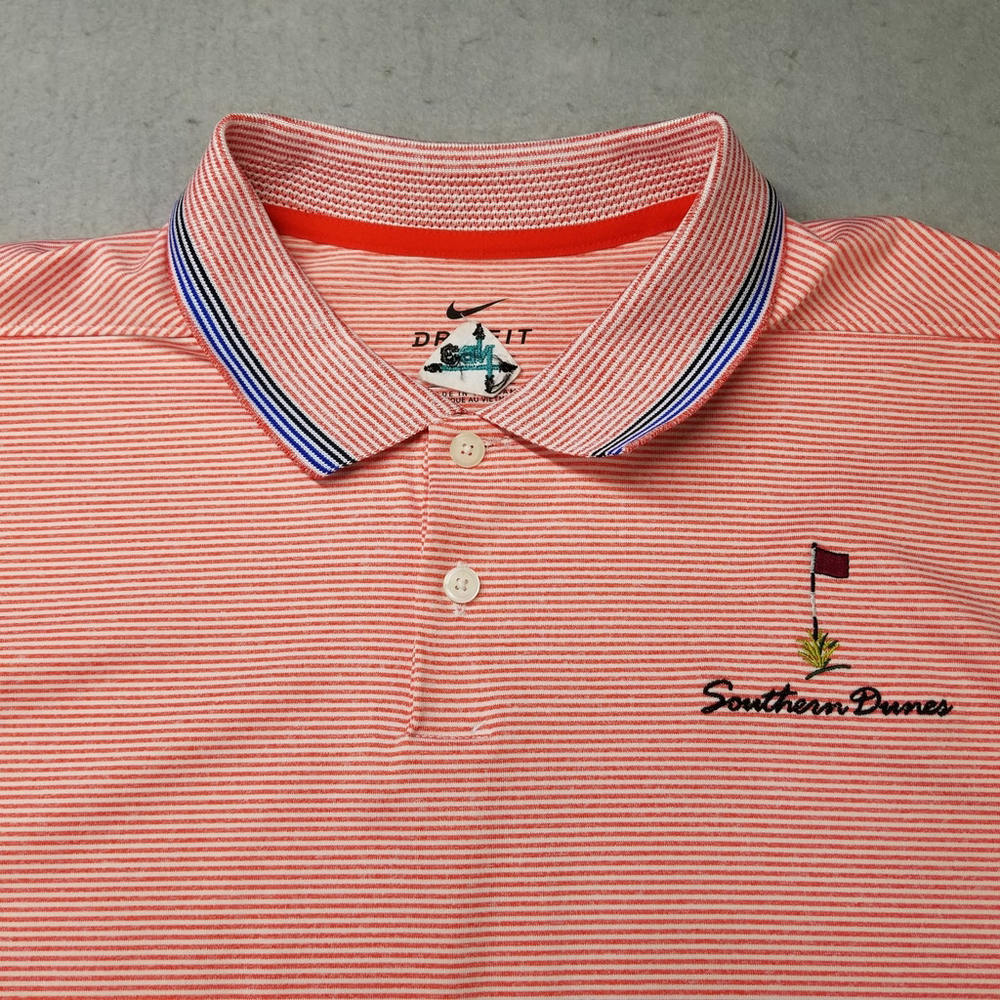 Nike Polo Shirt Mens SIze Large Orange Striped Southern Dunes Golf Course Logo - Picture 2 of 13